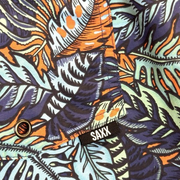 Saxx Swim Trunks Shorts Mens Size Small Cannonball 2N1 Leaf Print 8" Inseam - Picture 2 of 4